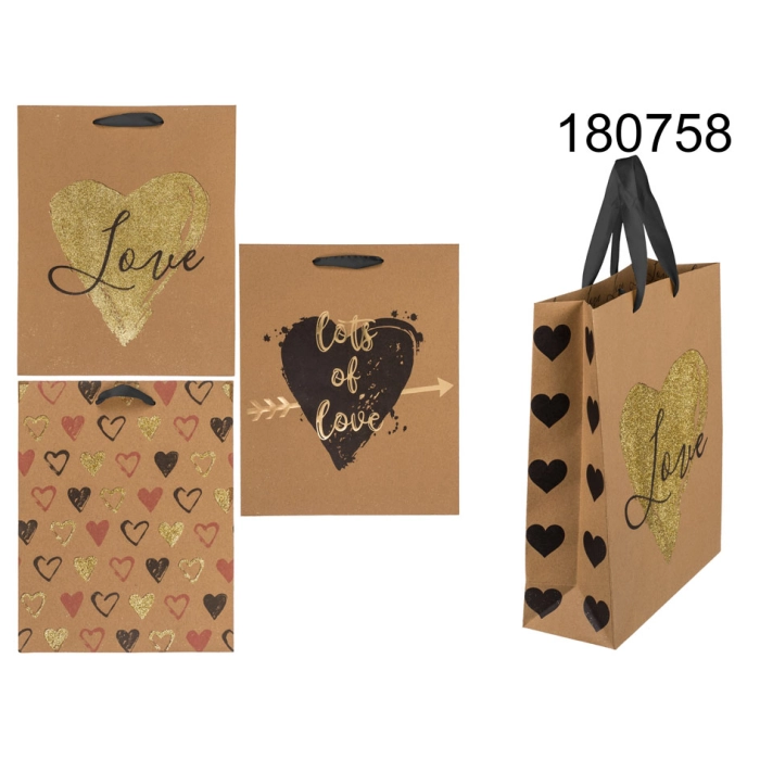 Craft gift bag LOVE 26 x 10 x 32 cm, mix