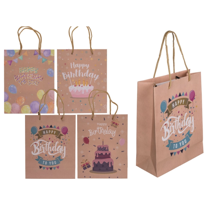 Kraft birthday gift bag 18 x 8 x 23 cm mix