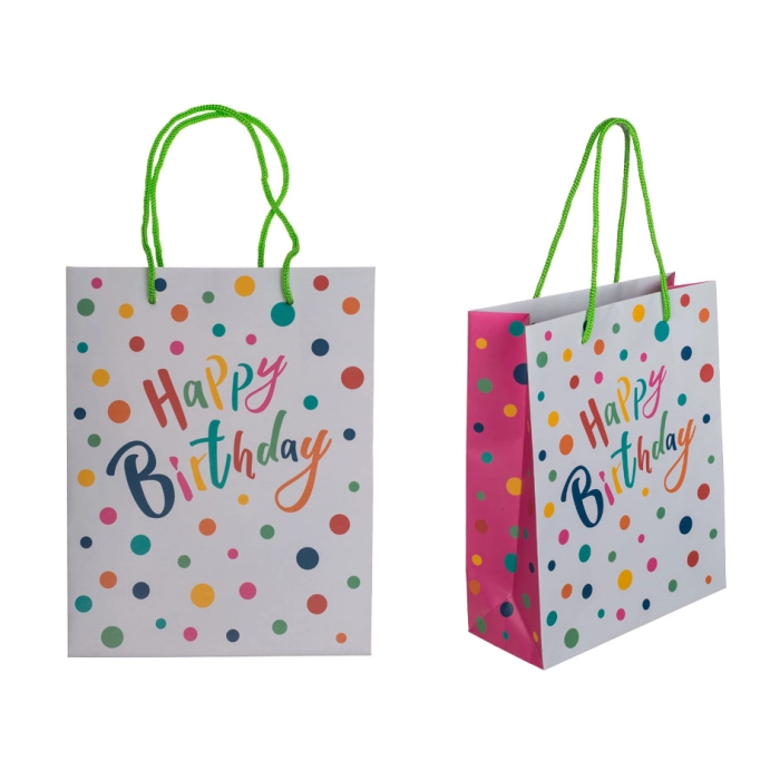 Birthday gift bag with polka dots - 18 x 8 x 23 cm