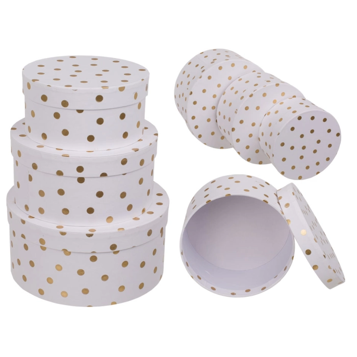 Set of 3 round boxes with gold dots