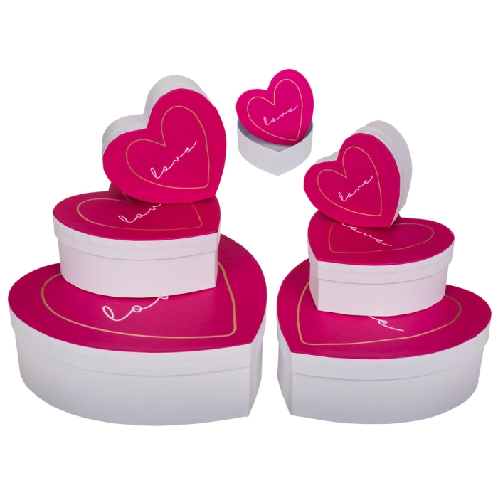 Set of 6 Love Boxes - Pink Hearts