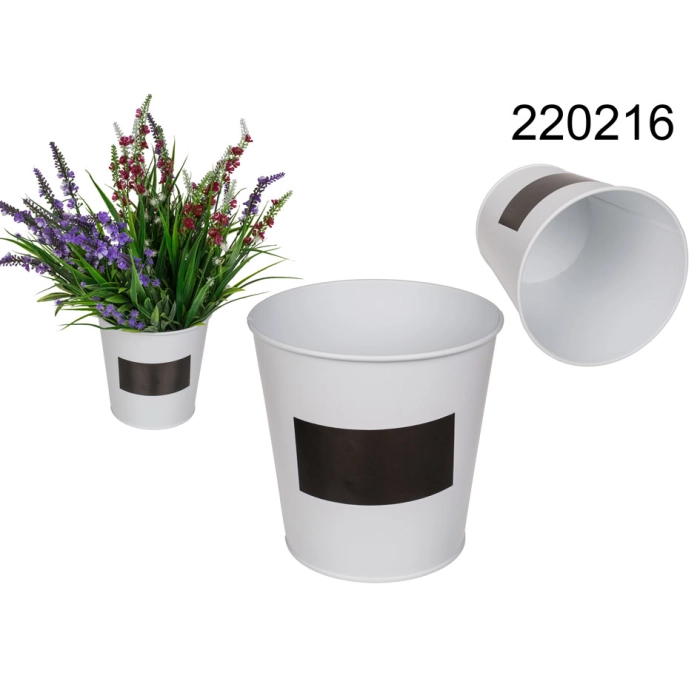 Metal flower pot with a place to write