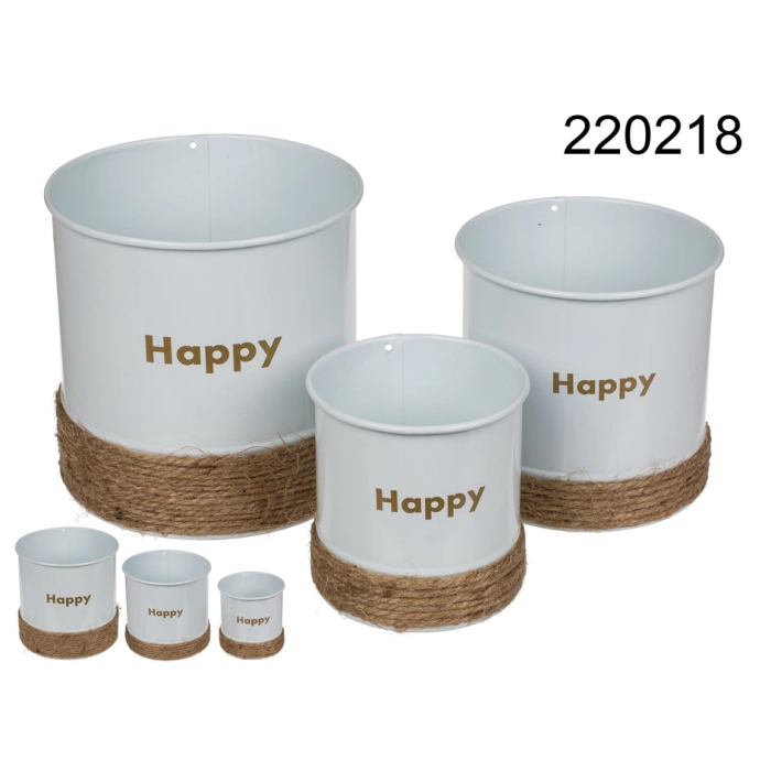 Set of 3 - pots with Happy jute decoration