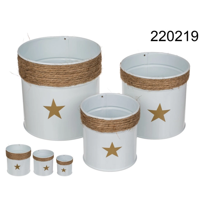 3er Set - Töpfe mit Jute Dekoration Star