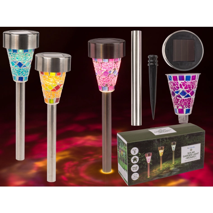 Solar lamp post, mosaic LED garden - 3 pieces