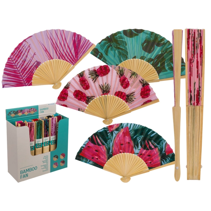 Bamboo fan with tropical patterns