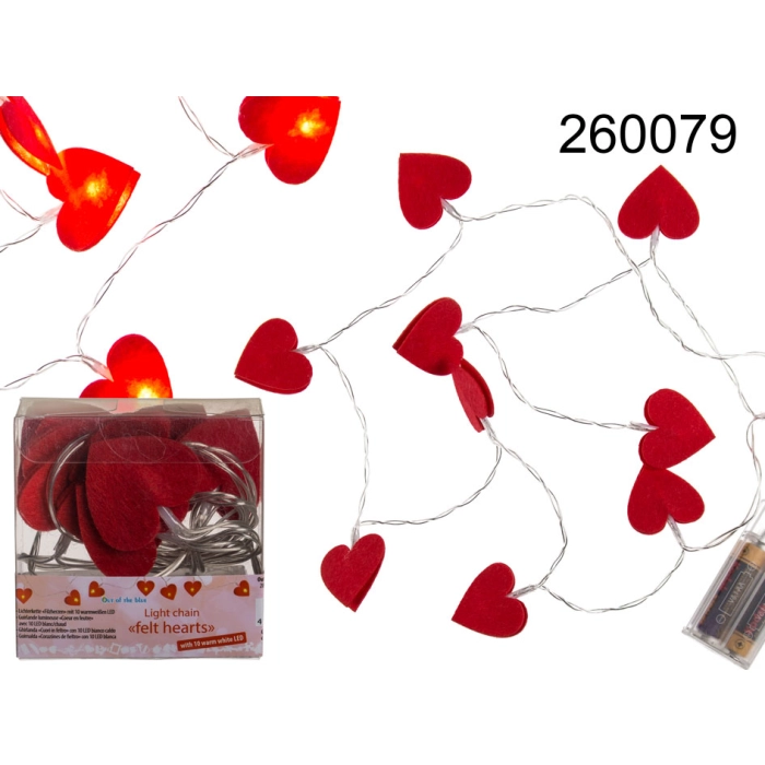 LED Garland with Felt Hearts