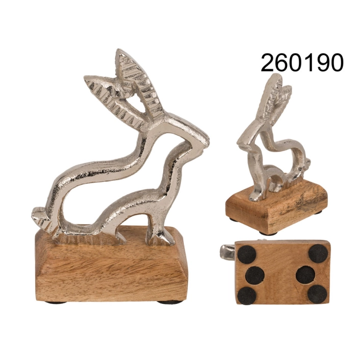 Metal rabbit with base, decoration 13 cm