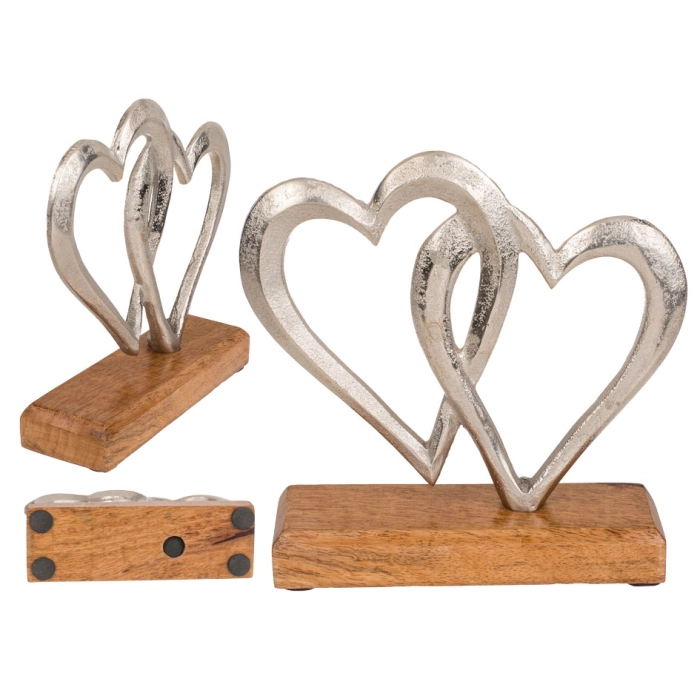Decoration on a wooden base - two hearts