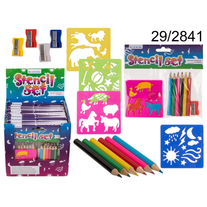 Set of mini crayons + sharpener + template