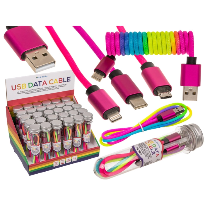iPhone Data Cable, Micro USB, Type C - Rainbow