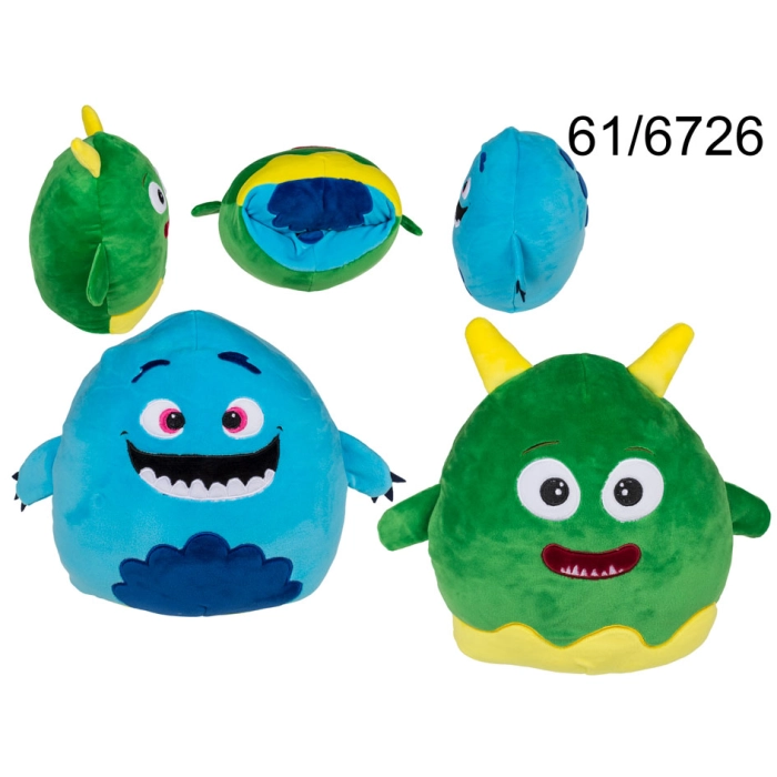 Zweihörniges grün-blaues Monster Plüsch XL