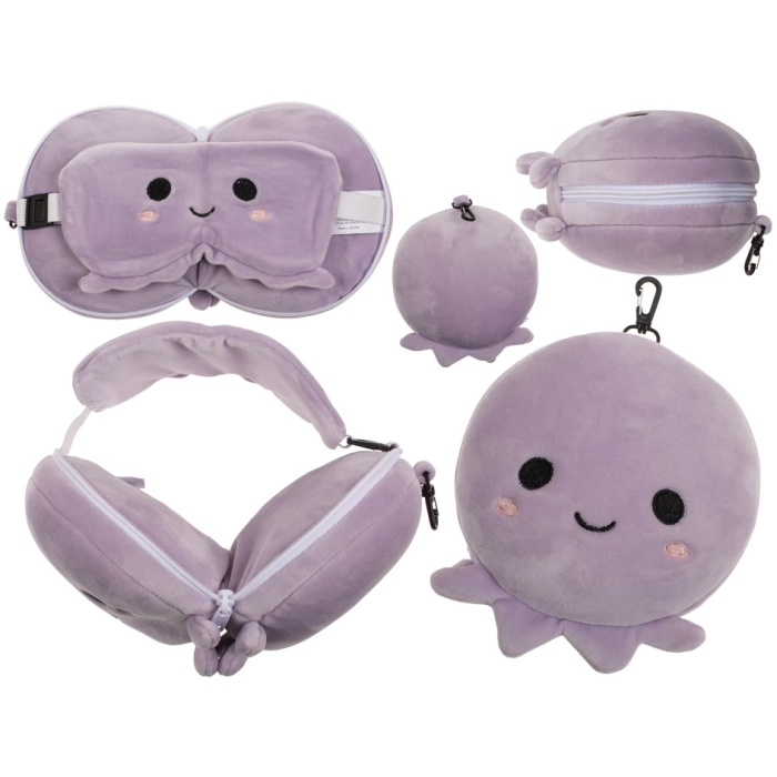 Plush travel pillow and eye mask - octopus