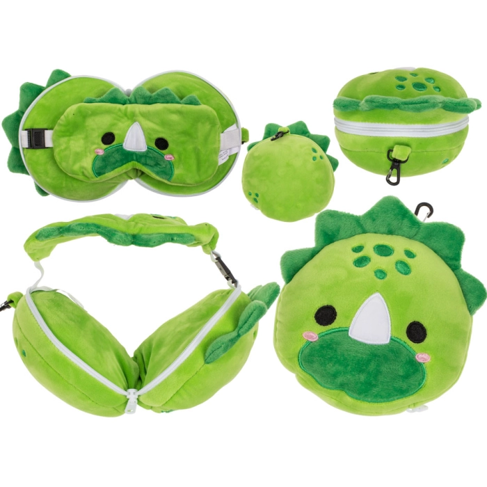 Plush travel pillow and eye mask - dinosaur