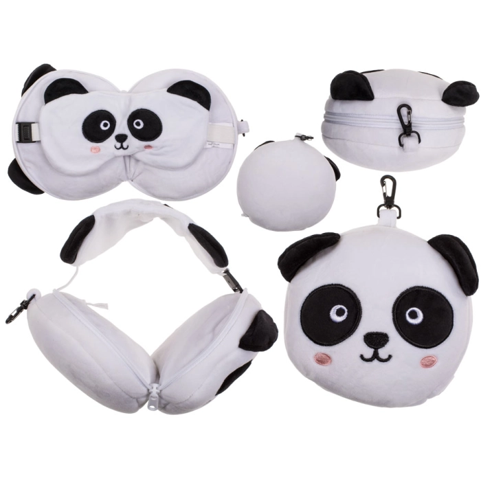 Plush travel pillow and eye mask - panda