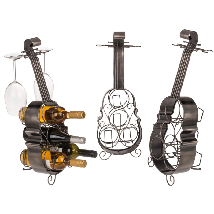 Metal rack for 4 bottles and 2 cello glasses