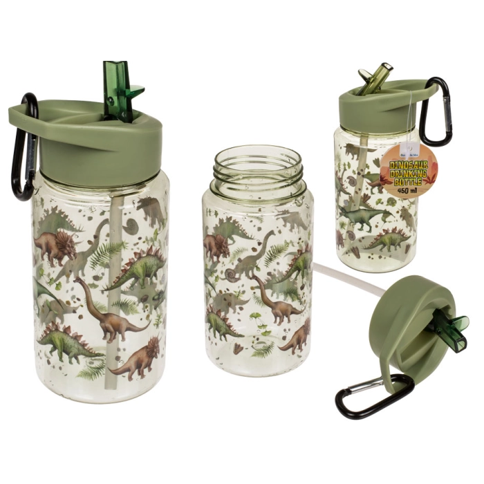 Bottle, water bottle with carabiner 450 ml - Dinosaurs