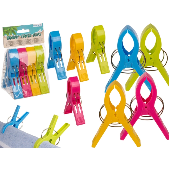Set of 4 XL beach towel clips - colorful