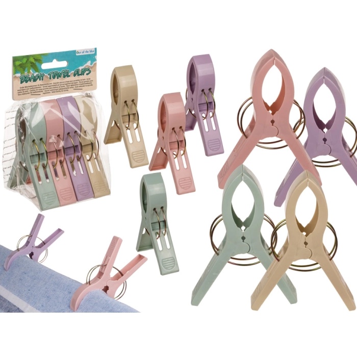 Set of 4 XL beach towel clips - pastels