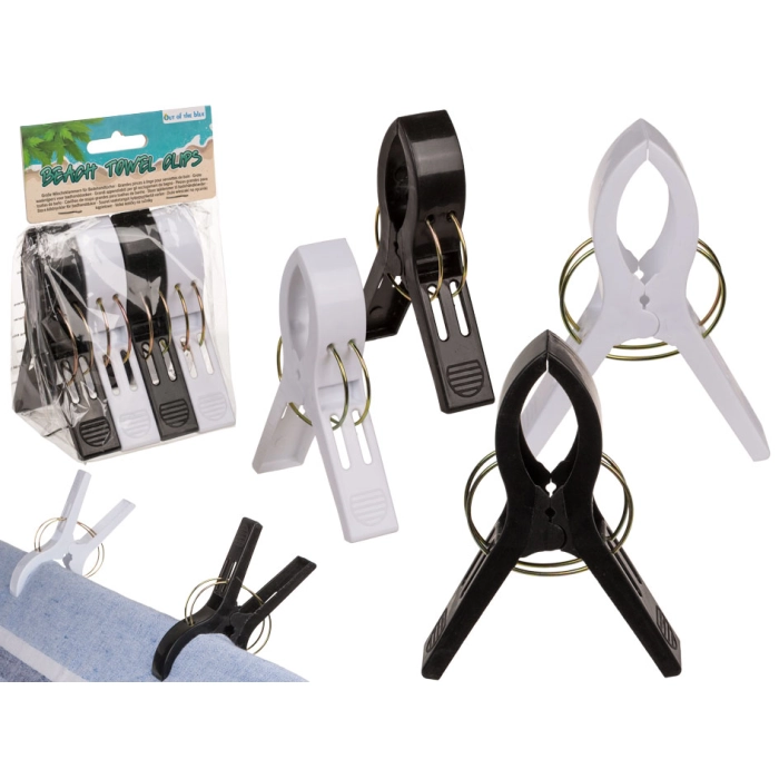 Set of 4 XL beach towel clips - black and white