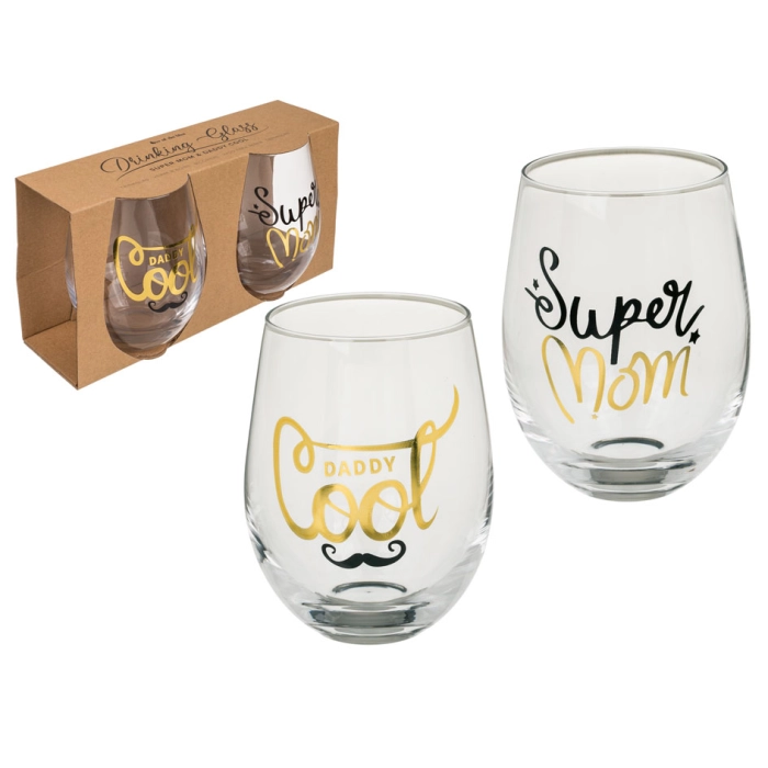 Set of 2 glasses - Super Mom + Daddy Cool