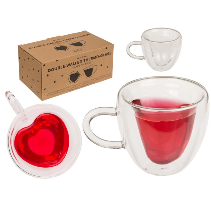 Set of 2 heart cups - thermal glass