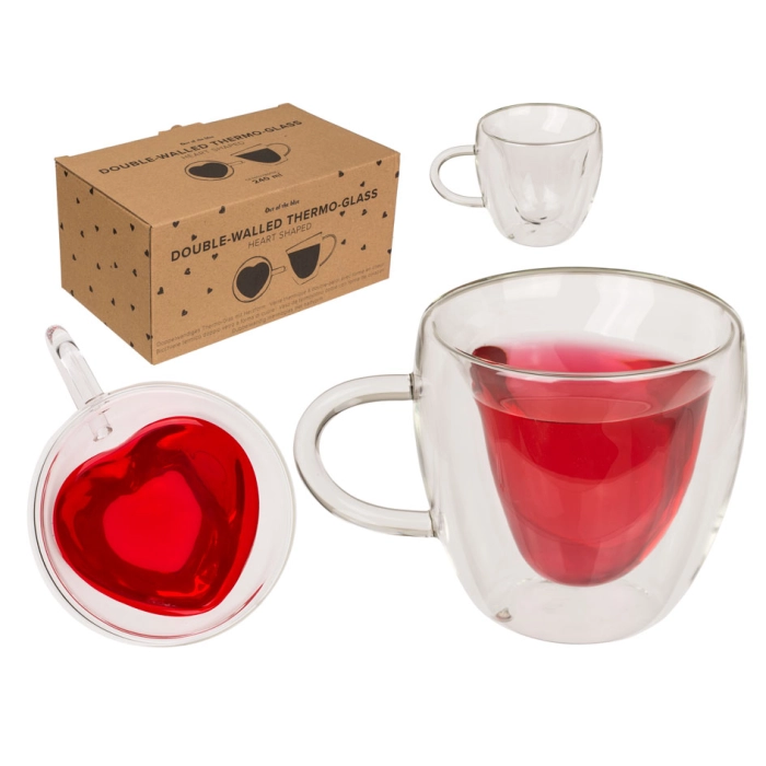 Set of 2 heart cups - thermal glass
