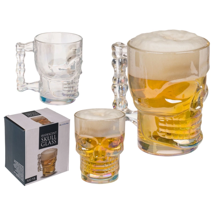Iridescent glass mug skull 500 ml