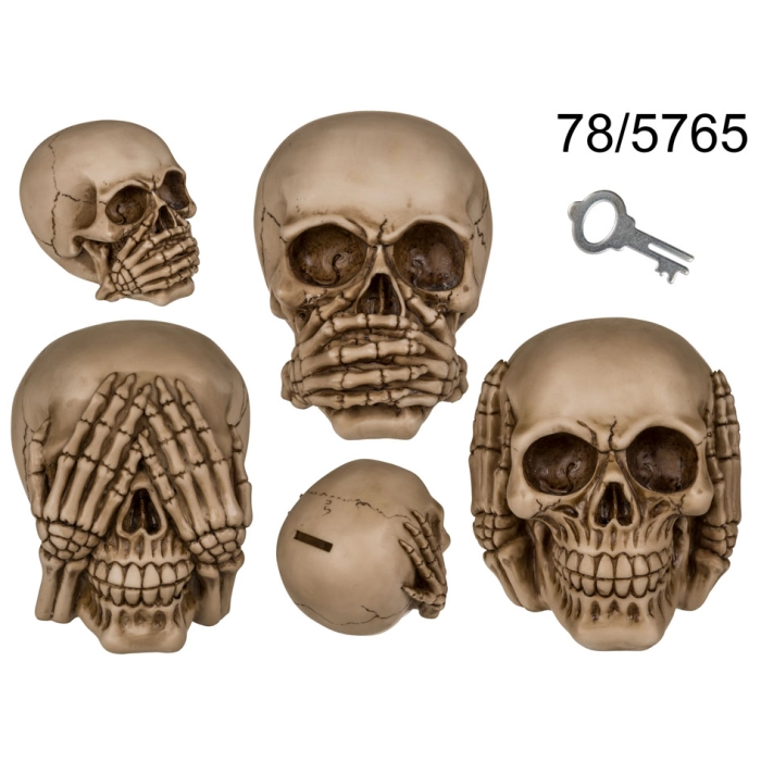Piggy bank skull - three monkeys