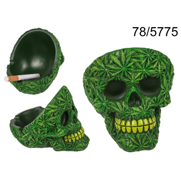 Skull ashtray - marijuana leaf