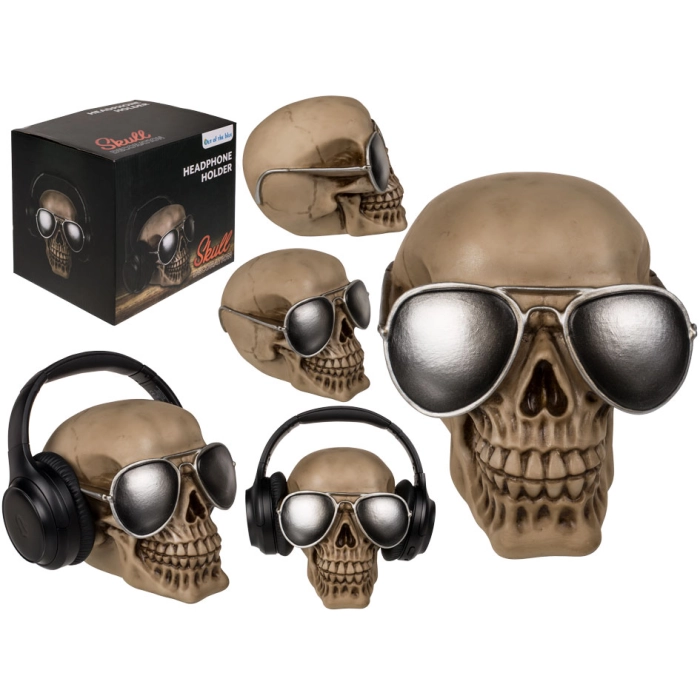 Headphone holder skull with glasses