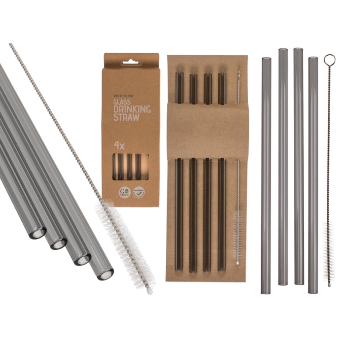 Glass penis straws - set of 4 + brush