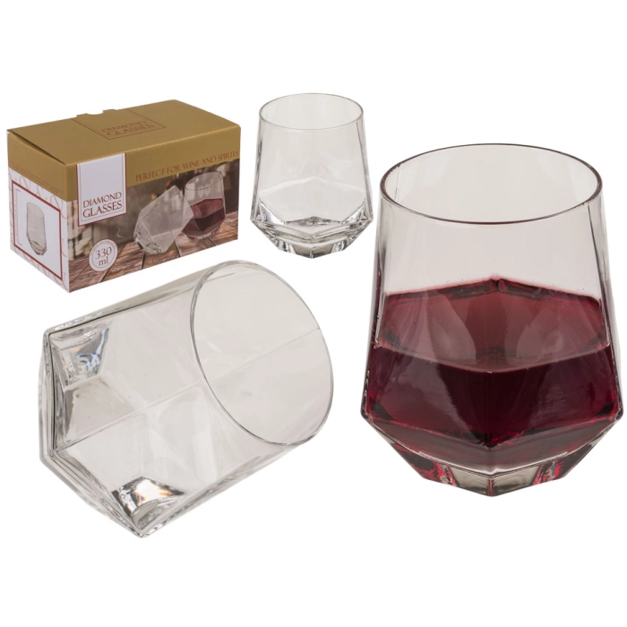Set of 2 diamond wine glasses