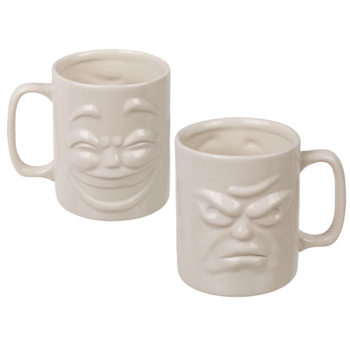 Porcelain double-sided 3D mug - happy or curmudgeon