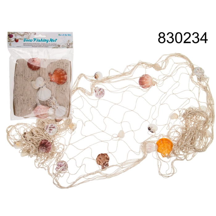 Decorative fishing net with seashells