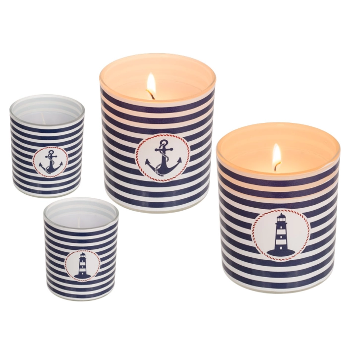 Sea candle in a striped jar