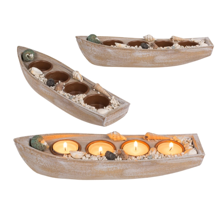Wooden stand for 4 tealights boat