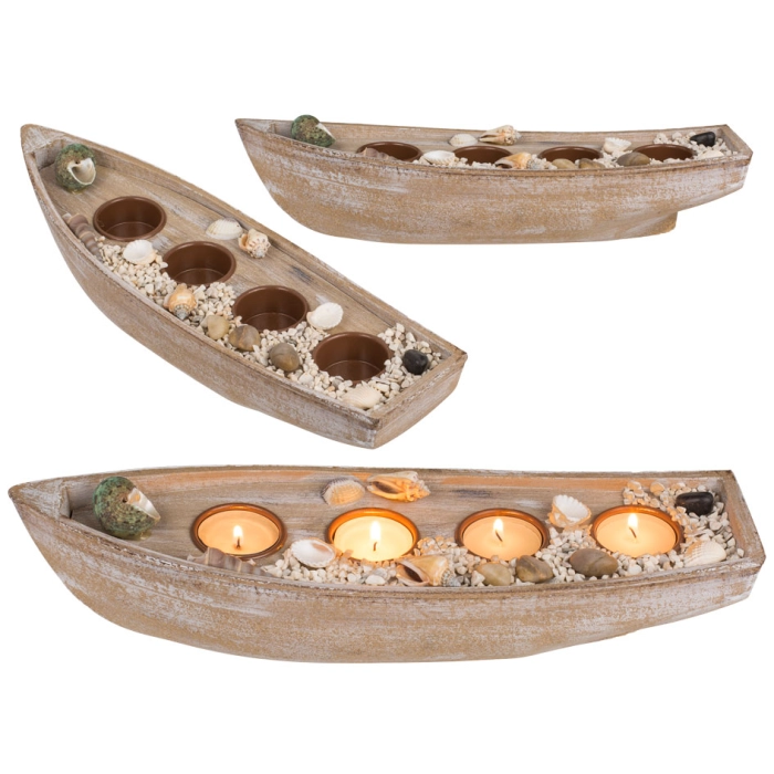 Wooden stand for 4 tealights boat