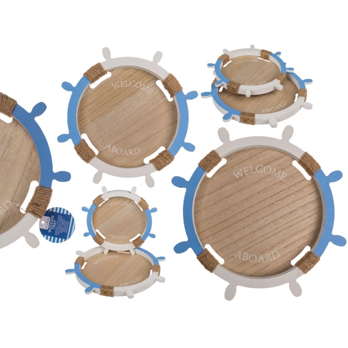 Set of two Welcome Aboard wooden trays