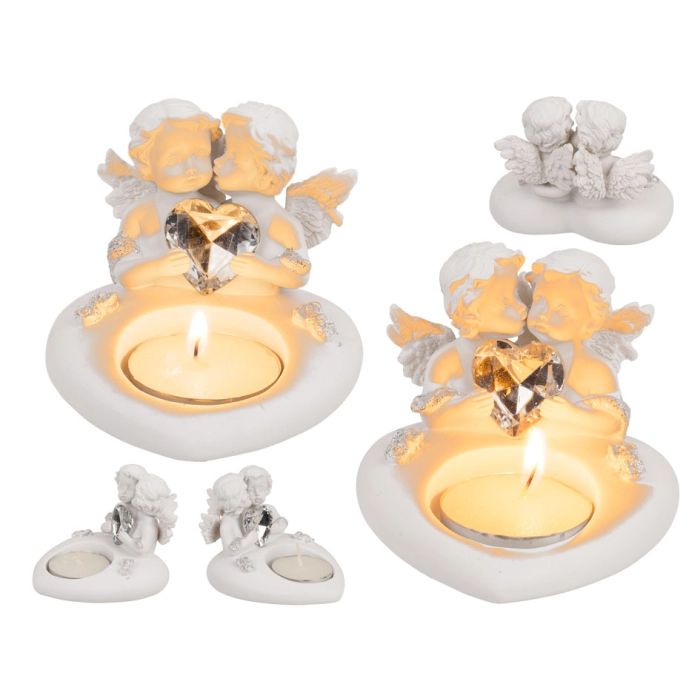 Tealight candlestick with a pair of little angels