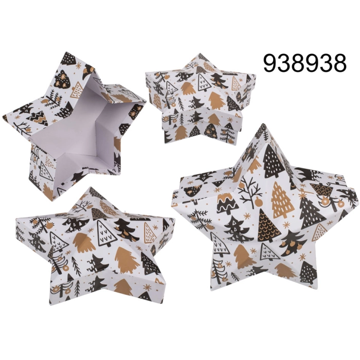 Star-shaped box, black and gold fir trees