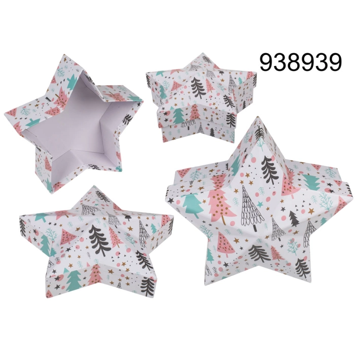 Star-shaped box, pink and mint fir trees