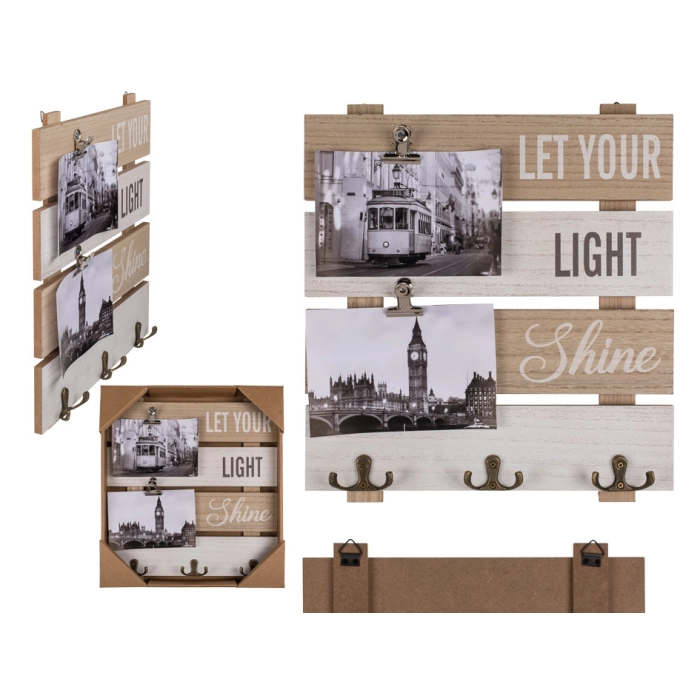 Wooden photo frame with hangers - Let your light shine