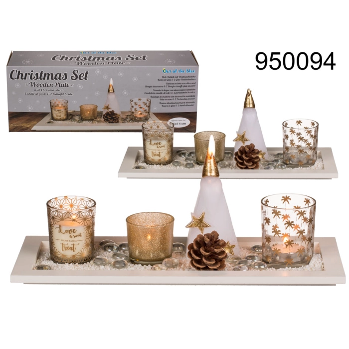 Candle Holders Set on Wooden Plate