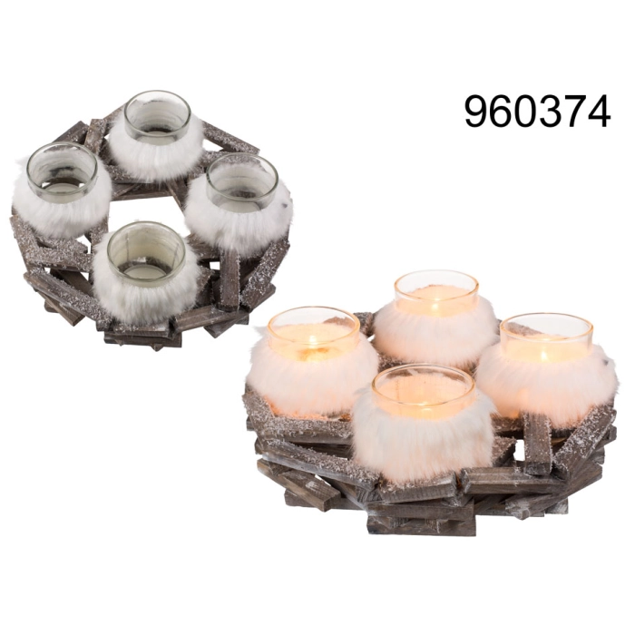 Christmas centerpiece with four faux fur candlesticks