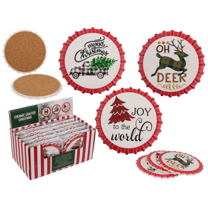 Ceramic coaster for mugs with a cork Christmas base
