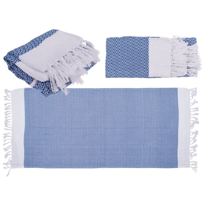 Kék-fehér fouta törölköző 80x170 cm