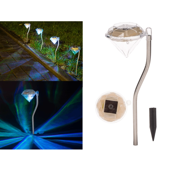 Solar-Gartenleuchte "Diamant" mit farbigen LEDs 4 Stk.