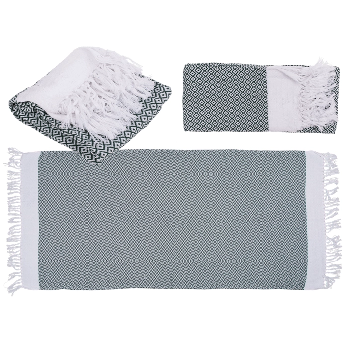 Green and white fouta towel 80x170 cm
