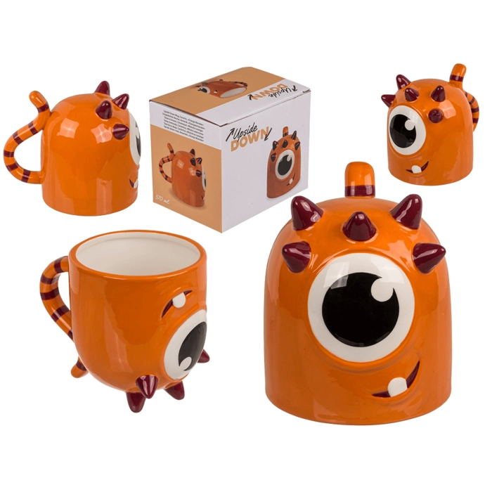 Becher mit umgedrehtem Kopf - orangefarbenes Monster 12 x 14 cm